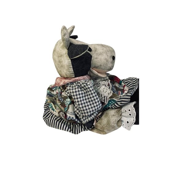 Stuffed Plush Toy Country Cow Handmade Dress Blue White Plaid 17" Animal - Picture 3 of 8